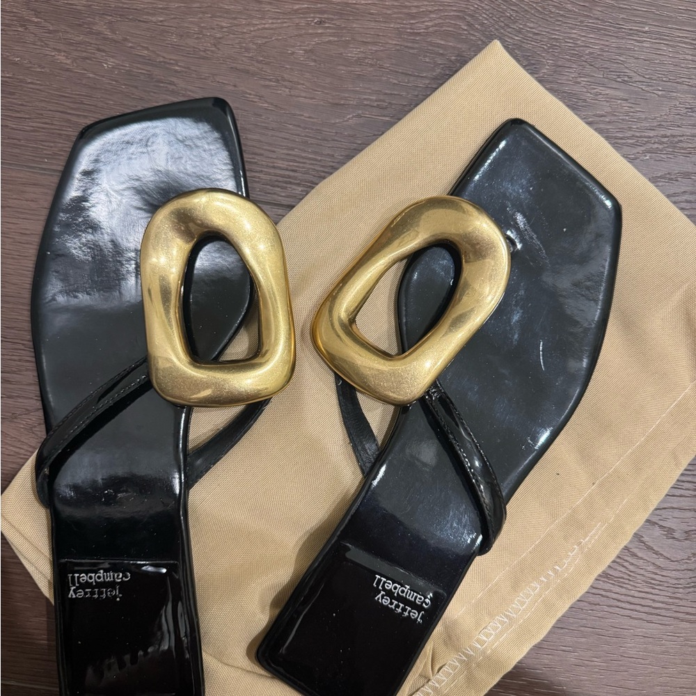 Jeffrey Campbell Black and Gold Sandals